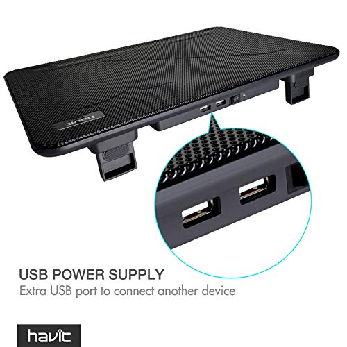 Havit HV-F2056 15.6-17 Inch Laptop Cooler Cooling Pad - Slim Portable USB Powered (3 Fans) (Black+Red) - color: Black+Red