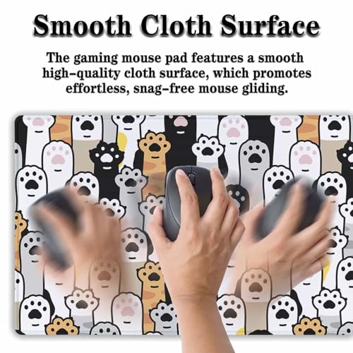 Office Desk Pad Cat Paws Cute Mouse Mat Large Gaming Mouse Pads Desk Mouse Pad Long Desk Pad Non-Slip Rubber Base Waterproof with Stitched Edges 35.4 X 15.7 for Game Office, - color: Cat Paws