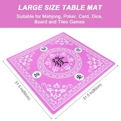 Mahjong Mat,Mahjong Table Mat with 3 Dice & Carrying Bag for Card, Board & Tile Games, Anti Slip and Noise Reduction Table Cover(Pink, 31.5 inches) - color: Pink