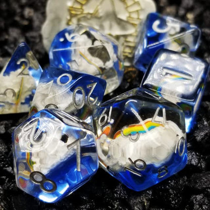 Sage's Portal Familiars and Reagents Resin DND Dice Set Polyhedral Dice Set for Dungeons and Dragons RPG Tabletop TTRPG (Enchanted Rainbow and Clouds) - color: Enchanted Rainbow and Clouds