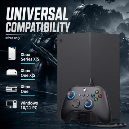 YUYIU Wired RGB Controller for Xbox One, Xbox Series X|S, PC, Steam, iOS | Wired Gaming Controller with Hall Effect Joystick/Trigger, Macro, Turbo, 3.5mm Audio Jack, Vibration (Phantom Black, 7.2FT)
