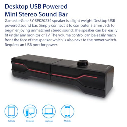 Desktop USB Powered 2-in-1 Soundbar Stereo Speaker, RGB LED Light - style: LED