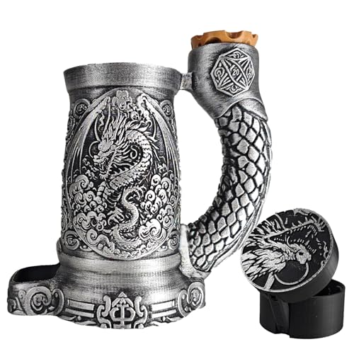 DND Mug Dice Tower Set,DnD Dice Cup with Storage,12/16 Oz Beverage Holder, | DND Accessories for Players, Best Gift for RPG Game lover (Silver Cloud Dragon) - color: Silver Cloud Dragon-12oz