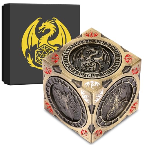 Polyhedral Rotating Game Dice, D&D Spinner Dice, DND Metal Dice | 7-in-1 Metal Dice Set, 3D Relief Design, D&D Gifts, RPG, MTG, Role Playing Board Game Accessories, with Gift Box, Bronze - color: Bronze