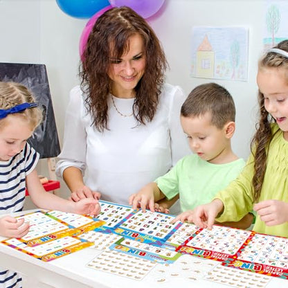 Fancy Land ABC & 123 Bingo Game for Kids 4 in 1 Educational Bingo Cards Set | Sight Words Animals Alphabet Numbers Board Game for Kindergarten Preschool Ages 4-8 Counting and Matching Skills Development
