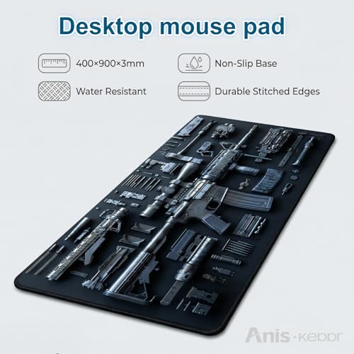 Large Gaming Mouse Pad Military Weapon Pattern Non-Slip Desk Mat