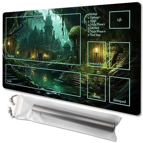 MTG Playmat Size 24x14in Free Storage Bags Non-Slip Backing Printing, Ideal for Card Game Enthusiasts TCG Playmat (Enchanted Glade,with Zone) - color: Enchanted Glade-with Zone