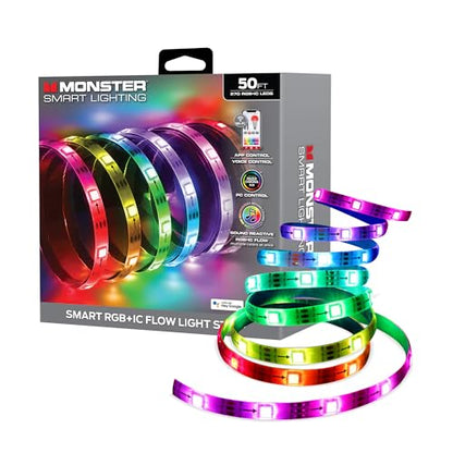 Monster Smart RGB+IC LED Strip Lights 50ft – Sound Reactive Strip Lights for Bedroom, App & Voice Control, RGB Light Strip for Room, Alexa Google Home, Razer Chroma Sync - 270 RGB+IC LED Lights - size: 50ft