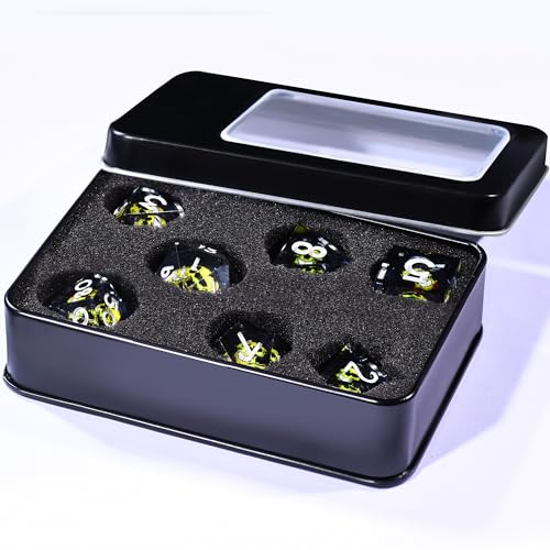 AUSTOR 7 Die DND Dice Set - 7 Pieces Green Skull Resin Dice - D20, D12, D10, D8, D6, D4 Sharp Edge Dungeons and Dragons Dice with Case - color: Green Skull