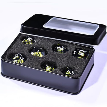 AUSTOR 7 Die DND Dice Set - 7 Pieces Green Skull Resin Dice - D20, D12, D10, D8, D6, D4 Sharp Edge Dungeons and Dragons Dice with Case - color: Green Skull