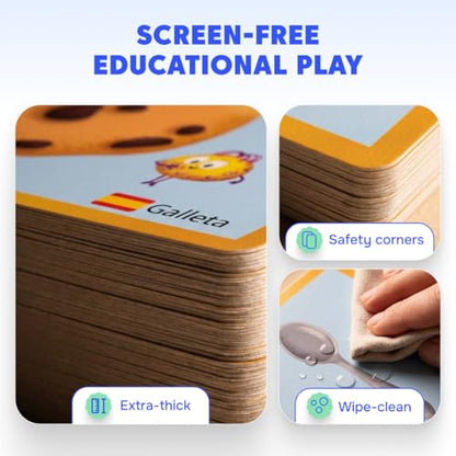 Kidrox 100 First Words Flash Cards for Toddlers, English with Spanish Learning Cards, Preschool Vocabulary & Speech Development Toy with Peek-a-Boo Sleeve for Memory Enhancement & Pattern Recognition - style: First 100 Words