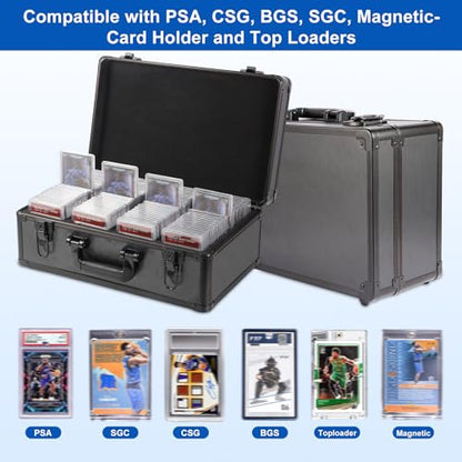 EcoVibe Graded Card Case, Aluminum Alloy Trading Card Storage Box with Carry Handle, Sports Card Case Holders with Dividers, Graded Card Storage Boxes Fits Psa, TCG, Csg, BGS, SGC Slabs - color: 4GE KX