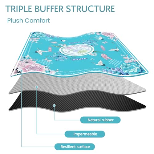 Blue Mahjong Mat for Table, American Mahjong Mat with Rules, 31.5''x31.5'' | Non-Slip & Noise Reduction Mah Jongg Gift with Carrying Bag for Poker, Board Games, Dominoes, Cards & Tile Games - color: Lake Blue