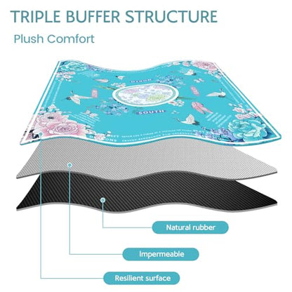 Blue Mahjong Mat for Table, American Mahjong Mat with Rules, 31.5''x31.5'' | Non-Slip & Noise Reduction Mah Jongg Gift with Carrying Bag for Poker, Board Games, Dominoes, Cards & Tile Games - color: Lake Blue