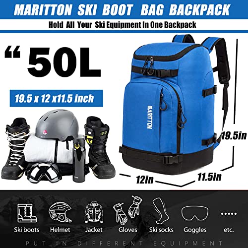 Ski Boot Bag - Boot Travel Backpack for Snowboard & Ski Boots, Helmet, Goggles, Gloves, Accessories - color: blue