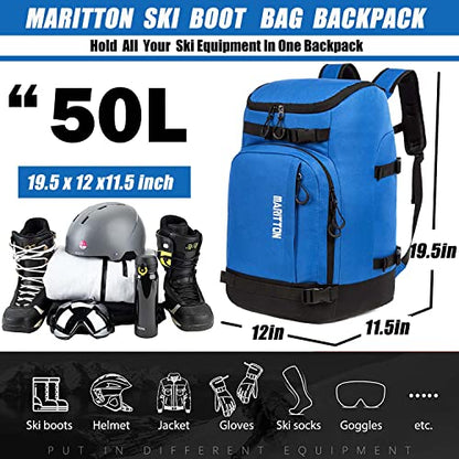 Ski Boot Bag - Boot Travel Backpack for Snowboard & Ski Boots, Helmet, Goggles, Gloves, Accessories - color: blue