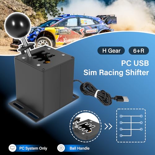 PC USB Sim Racing Shifter 6+R H Gear Shifter Compatible with Logitech G29 G27 G25 G920 T300RS/GT Steering Wheel, For PC Windows Steering 丨Plug Right into PC丨Metal Top Plate丨 Heavier Knob