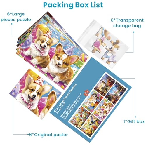 6 Packs 36 Pieces Large Puzzles for Seniors,Dementia Puzzles for Elderly Adults,Jigsaw Puzzles for Adults Seniors with Alzheimer's Dementia with 6 Storage Bags - style: Dog Birthday Flowers