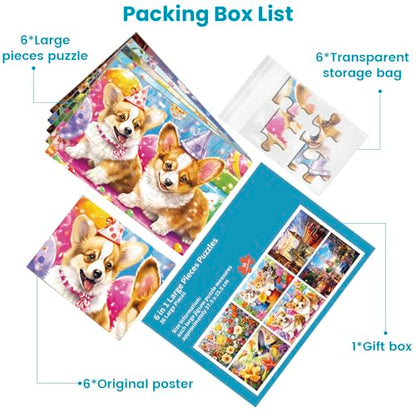 6 Packs 36 Pieces Large Puzzles for Seniors,Dementia Puzzles for Elderly Adults,Jigsaw Puzzles for Adults Seniors with Alzheimer's Dementia with 6 Storage Bags - style: Dog Birthday Flowers