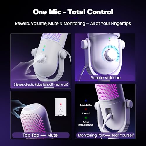 USB Microphone for PC Gaming: Condenser Microphone RGB for Gamer with Stand Mic - Recording Mic for Computer&Laptop with Qiuck Mute - Desk Podcast Mic for Podcast & Singing & Streaming & Youtube White - style: White