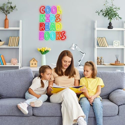 Cool Kids Read Books Neon Sign for Wall Decor Reading Letters Neon LED Light USB Powered Book LED Light Sign for Classroom Library School Girls Boys Room(12.6 * 16.54In) - style: Cool Kids Read Books