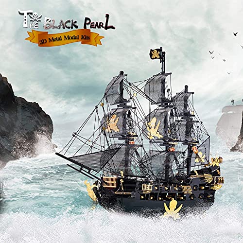 Piececool 3D Metal Puzzles for Adults, Black Pearl Pirate Ship Model Kits with DIY Tools, Watercraft Metal Model Building Kit for Birthday Christmas Gifts - color: Black Pearl&Tools