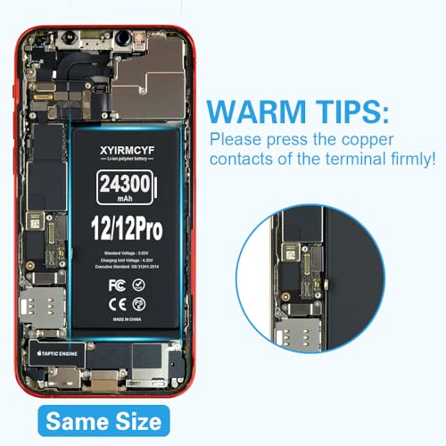 XYIRMCYF 24300mAh Super Capacity Battery Compatible with iPhone 12/12 Pro, 0 Cycle Li-Polymer Replacement Battery for iPhone 12/12 Pro, with Professional Repair Tool Kit - color: 12/12Pro-24300