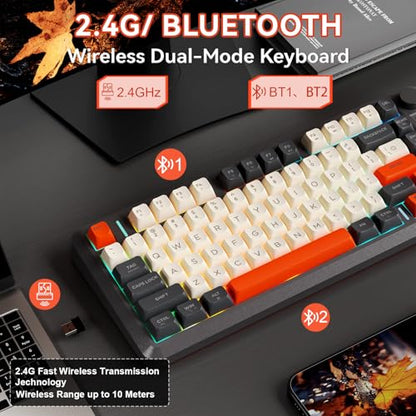 ZIYOU LANG M75 Wireless Gaming Keyboard, RGB Backlit Rechargeable 2000mAh Battery, Small Membrane But Mechanical Feel Keyboard with Smart Display & Knob, PBT Gradient keycaps for PC, MAC - Shimmer - color: Shimmer