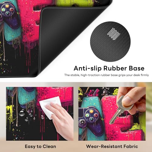 Large Gaming Mouse Pad, XL Desk Protector, Non-Slip Base | 31.5x15.7 in Extended Desk Mat with Stitched Edges for Keyboard, Work, Game, Office, Home PC and Laptop - color: Gamer Art