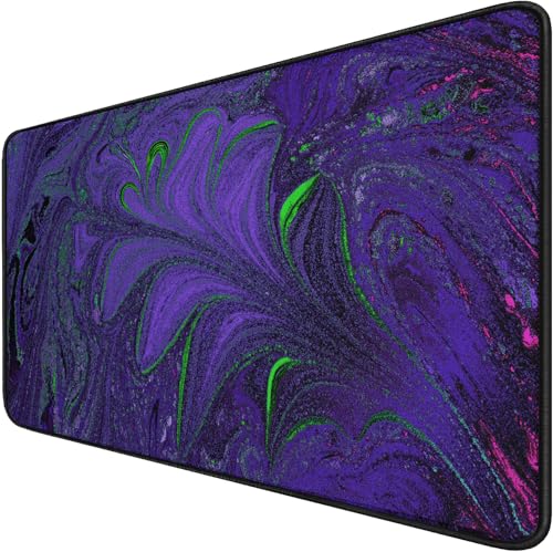 Large Mouse Pad with Stitched Edges, Durable Non-Slip Natural Rubber Base, Waterproof Computer Keyboard Pad Mat for Esports Pros/Gamer/Desktop/Office/Home - Purple Green - color: Purple Green, size: 31.5L x 15.6W inches