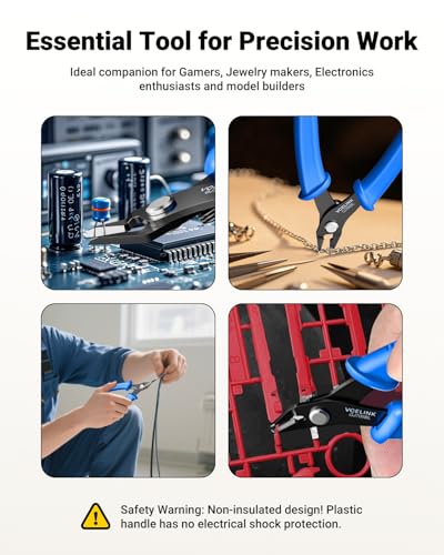 VCELINK Small Wire Cutter Spring-loaded GJ706BL, Precision Flush Cutter Pliers Diagonal Cutters for Electronics, Jewelry Making, Model Craft and 3D Printer, 5-Inch | Spring-loaded Flush Cutter. Carbon Steel HRC51-53. For Electronics, Jewelry, Zip Ties. -