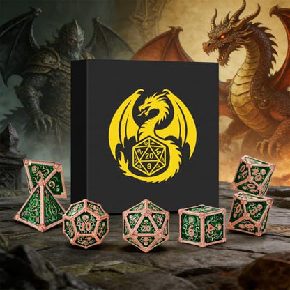 Metal Dice Set, Octopus Pattern, 7pcs Polyhedral Metal DND Dice Set, DND Starter Set, D&D Gifts with Gift Box, Role Playing Board Games Accessories, Red Copper Border Green - color: Green With Gift Box