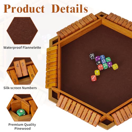 Shut The Box Game Wooden,6 Players Math Games for Kids 8-12,Dice Box Family Games for Kids and Adults,Board Tabletop Games for Kids 5-7, Close The Box Game for Classroom,Home,Party or Pub(6-Retro) - style: 6-player - Retro