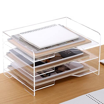 SANRUI Acrylic Paper Organizer Letter Tray for Desk, 3 Tier Enlarged File Sorter,Clear File Holder Desktop Shelf Document Storage for School Office Home - style: Enlarged 3 Tier File Tray Holder
