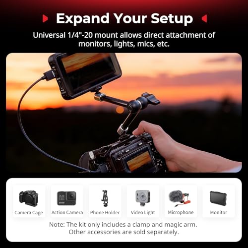 SMALLRIG Magic Arm with Super Clamp for Action Cameras, Camera Clamp Mount for GoPro Hero 13/12/11, for DJI Osmo Action 5 pro/4/3, for Insta360 Ace Pro 2, with 1/4" Screw for Monitor/LED Lights - size: 11''+action camera mount