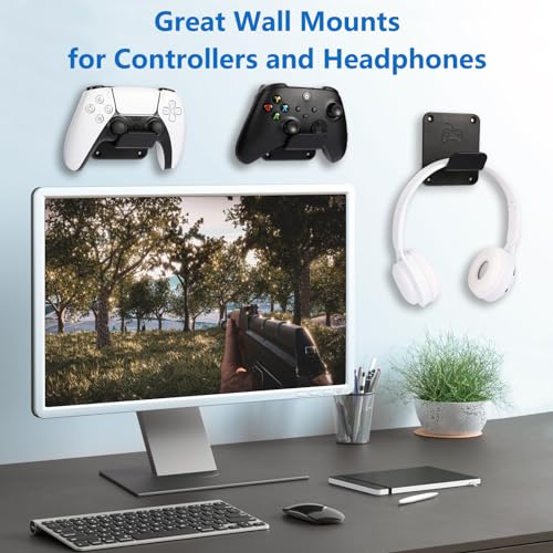 Controller Stand with Lighting and Headphone Stand Wall Mounts