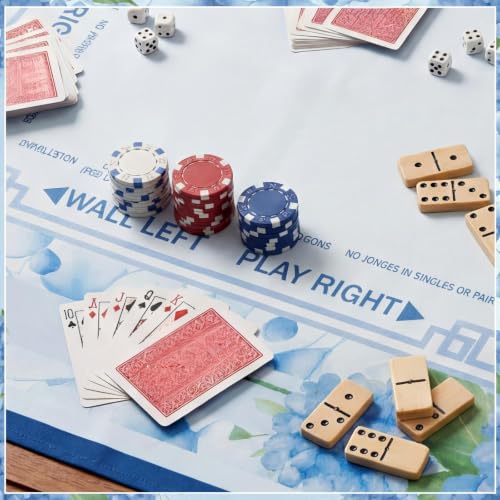 Flower Mahjong Mat with Rules 31.5" x 31.5" Non-Slip Noise Reduction Gaming Mat with Carrying Bag American Mahjong Table Cover for Poker Board Card Games Dominoes(Blue) - style: Blue