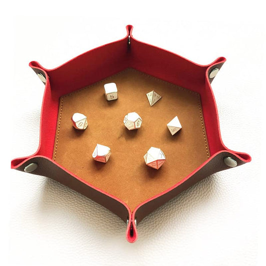 Bescon Hexagon Folding PU Leather and Velvet Dice Tray, Portable Dice Holder for DND, RPG, MTG Dice Gaming D&D and Other Table Games, Brown&Red - color: Brown&red