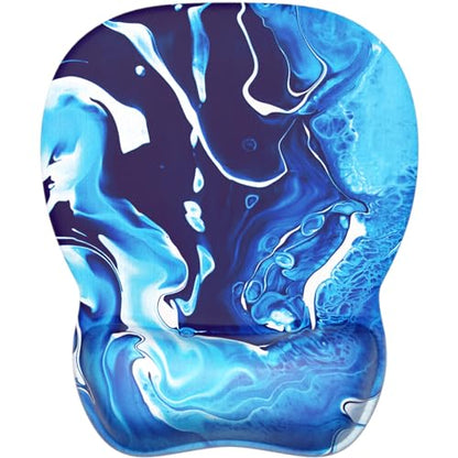 MROCO Ergonomic Mouse Pad with Gel Wrist Rest, 9.4 x 8.1 in, Blue Waves | Ergonomic Shape Design, Multiple Pattern Options, Gel Wrist Comfort, Smooth Lycra Surface, Non-Slip PU Base - color: Blue Waves