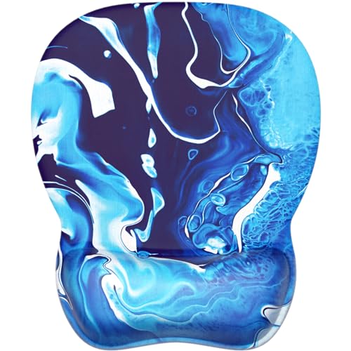 MROCO Ergonomic Mouse Pad with Gel Wrist Rest, 9.4 x 8.1 in, Blue Waves | Ergonomic Shape Design, Multiple Pattern Options, Gel Wrist Comfort, Smooth Lycra Surface, Non-Slip PU Base - color: Blue Waves