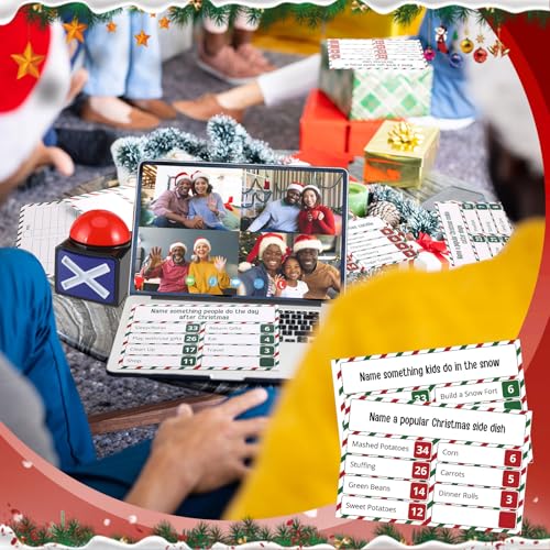 Syhood Christmas Friendly Feud Card Game with 2 Answer Buzzers, Xmas Family Trivia Quiz Game Night, Fun Party Activities for Adults, Office, Classroom, Large Group and Team Building - style: Xmas Style