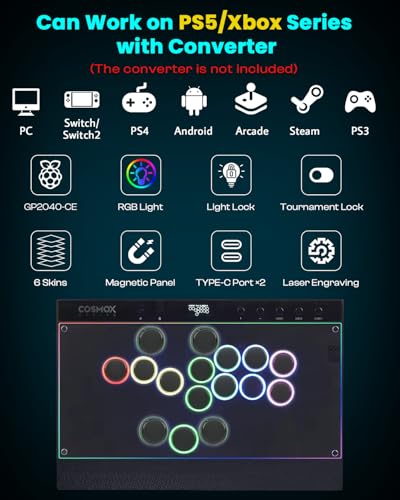 Haute42 C16 Leverless Arcade Stick, Magnetic DIY Art Panel, Hot-Swap | RGB Button Rims, Tournament Lock Switch, Hot-Swap Supported, Compatible with PC/Switch/PS4/Steam Deck