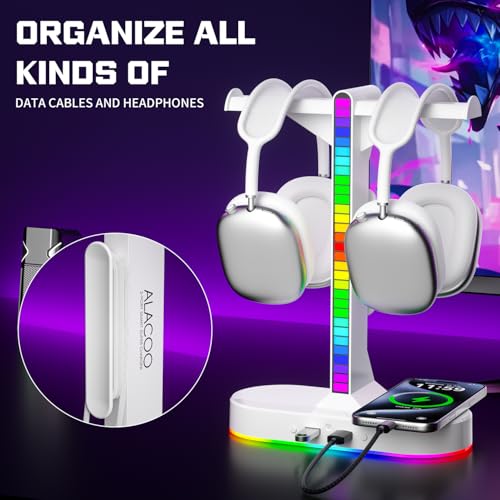 Cool RGB Headphone Stand with Charging Station - Sleek Dual Headset Holder, 3 USB Ports & 3.5mm Audio, 8 Light Modes | Ultimate Gaming Gift for Men, Boyfriend, Teen Boys - Modern White Design - color: White