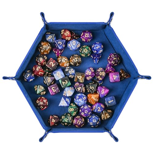 Foldable Hexagonal Dice Tray Desktop Storage Organizer PU Leather & Velvet Material Perfect for DND Tabletop Games Watches, Jewelry, Phone, Keychain Storage Ideal for Home, Camping - color: Hexagon-blue