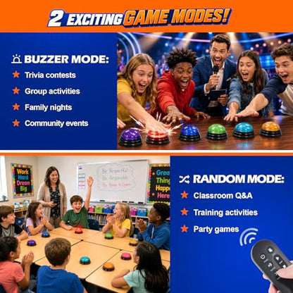 Buzzers for Trivia Games and Family Party: 8 Pack Answer Buzzers with Remote Control - Game Buzzers with Light & Sound First-Press Lock for Classroom Quiz