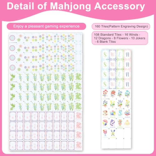 160 Pcs Pastel American Mahjong Tiles Set 1.2'' Melamine Engraved Double Layer Mah Jong Tile for Spring Christmas Beginners Friends Family Gatherings Game Night Party Gifts, Tiles Only - style: Spring