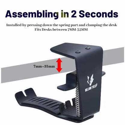 Headset Headphone Hook Holder Hanger Mount, Headphones Stand for Desk, Headphone Clamp Under Desk Design with Adjustable & Rotating Arm Clamp for PC Gaming, Office