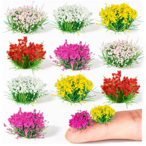 WDAHDHP Miniature Colorful Cluster Flower, 70Pcs Vegetation Groups Static Grass Tufts for DIY Craft Train Landscape Railroad Scenery Sand Military Layout Model Miniature Bases and Dioramas