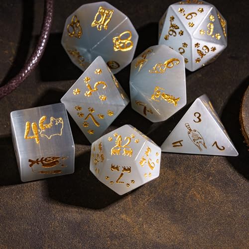 UDIXI Gemstone Dice Set White Cat's Eye Stone DND Dice for Tabletop Games | Natural Stone, Premium Gift Box, DM Gift, for Dungeons and Dragons Role Playing Games - color: White Cat's Eye（cat）