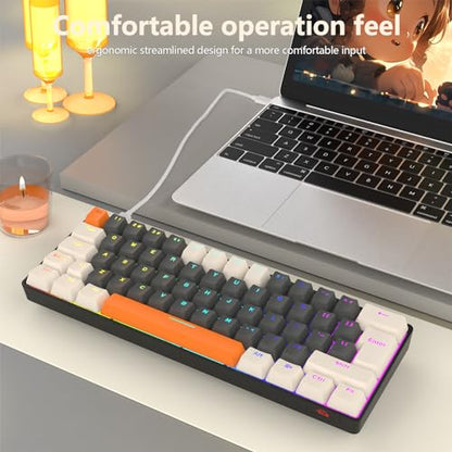 RK-T60 Wired 60% TKL Mechanical Gaming Keyboard Led Rainbow Backlight Ultra-Compact NKRO Linear Red Switch ABS Keycap RGB Honeycomb Mice Coiled Aviator Cable for Windows Laptop PS4/PC/WIN Gamer - color: Dark Gray/Blue Switch